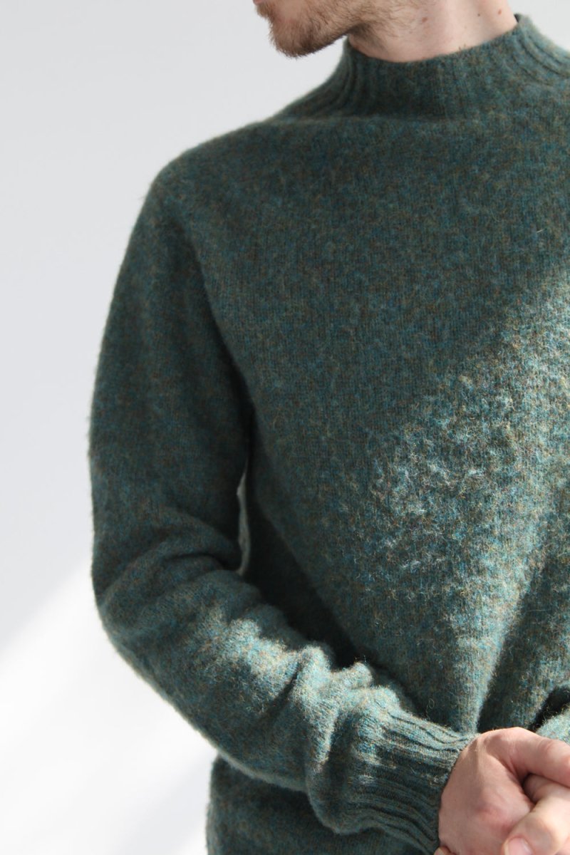 Half Dozen Shaggy Double-Brushed High Neck Crew (Jade) | Knitwear