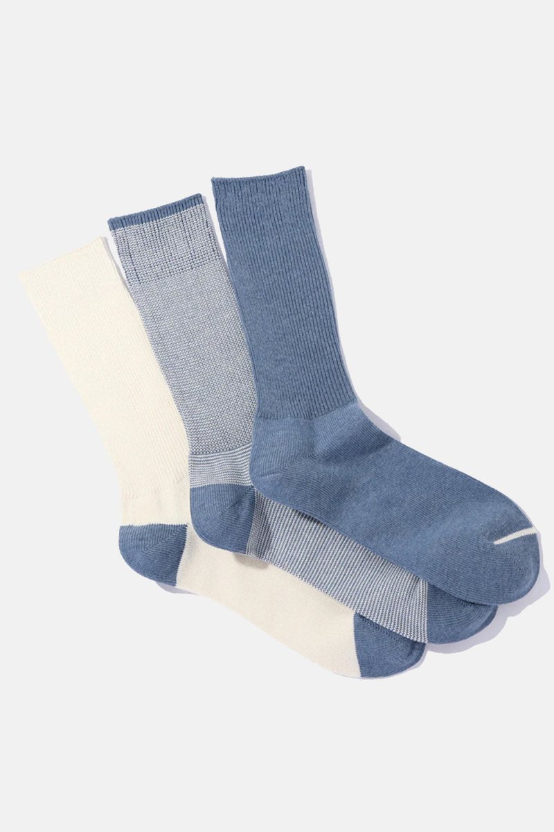 Anonymous Ism Amerib Pack of Three Crew Socks (Indigo / Blue / Cream) | Socks