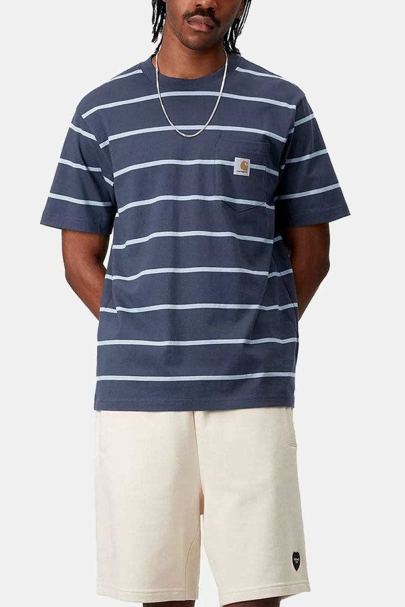 Carhartt WIP Short Sleeve Aiken Pocket T-Shirt (Aiken Stripe/Dusky Blue) | T-Shirts