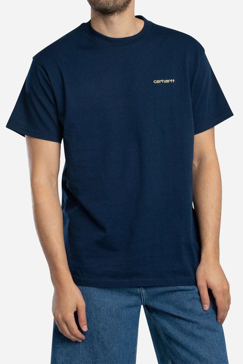 Carhartt WIP Short Sleeve Script Embroidery T-Shirt (Ink/Air Yellow) | T-Shirts