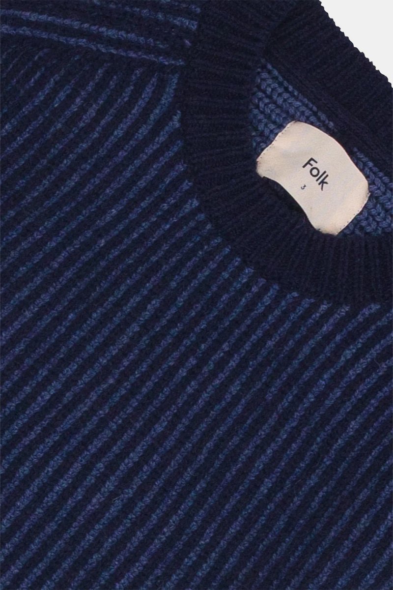 Folk Plated Rib Crew Sweatshirt (Navy/Soft Blue) | Sweaters