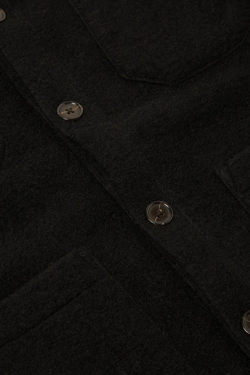 Universal Works Cardigan (Black Wool Fleece) | Sweaters