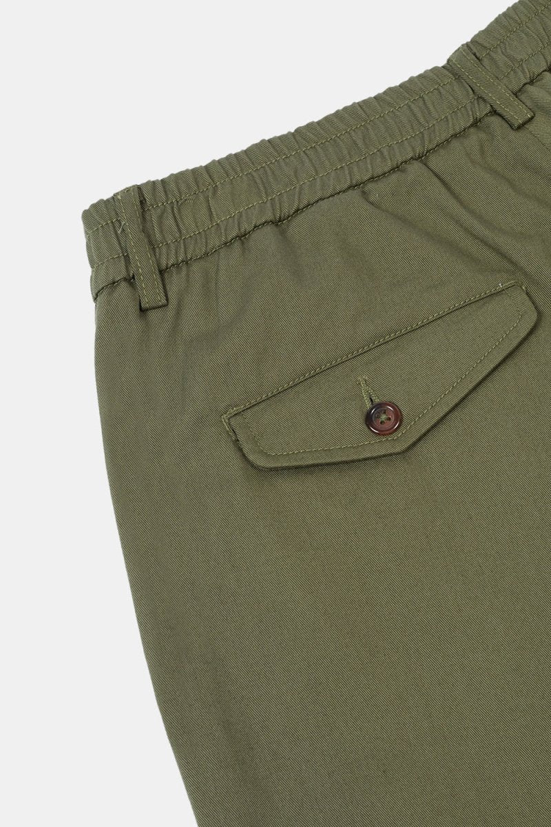 Universal Works Pleated Track Pant (Light Olive Twill) | Trousers