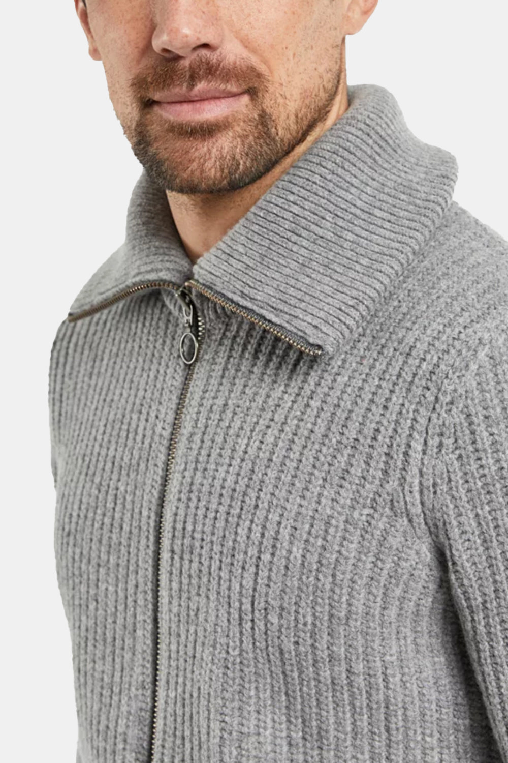 Armor Lux 2x2 Ribbed Zipped Knit (Slate Grey) | Number Six